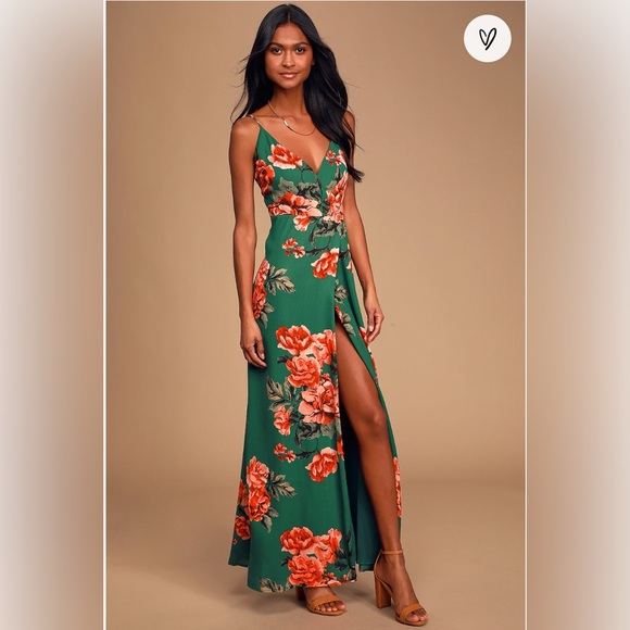 Lulus Dresses & Skirts - Lulu’s dark green floral print wrap maxi dress. Size small